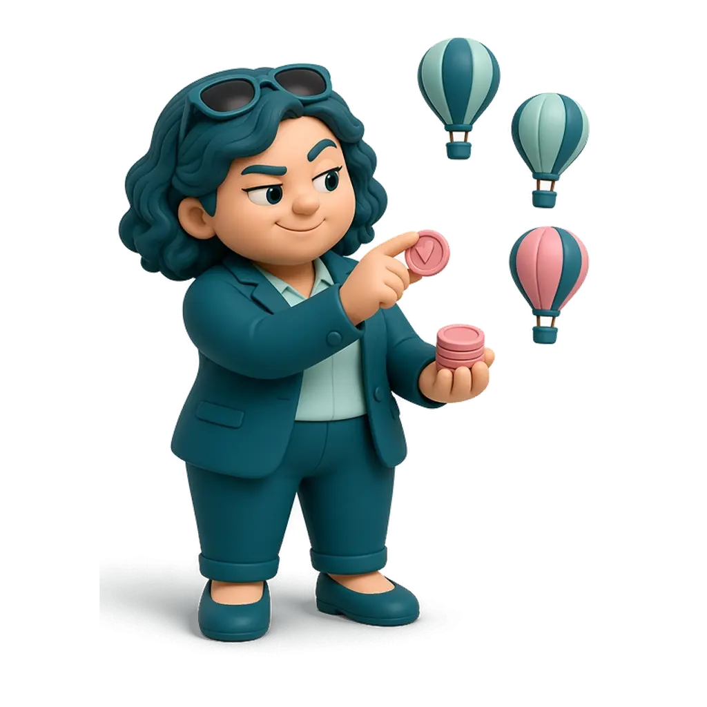Ilustración de El Apostador: figura de arcilla lanzando una ficha hacia globos aerostáticos.